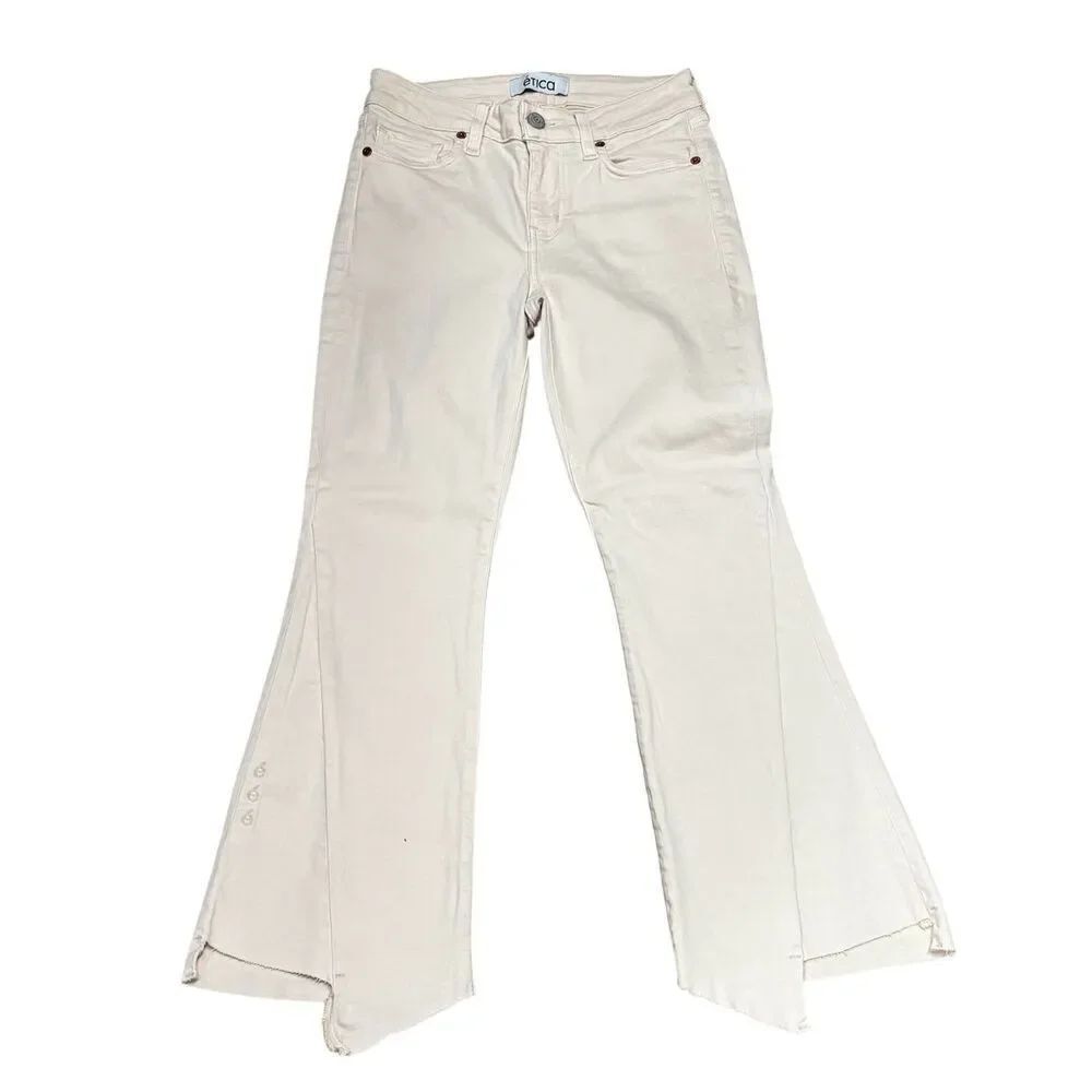 Etica Micki Flared Jean with Chewed Hem in Off White NWT Size 25